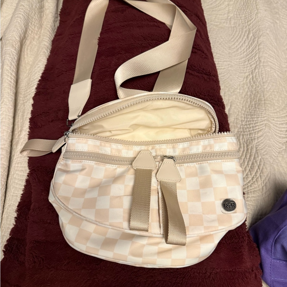 Elegant Cream Checkered Crossbody Bag